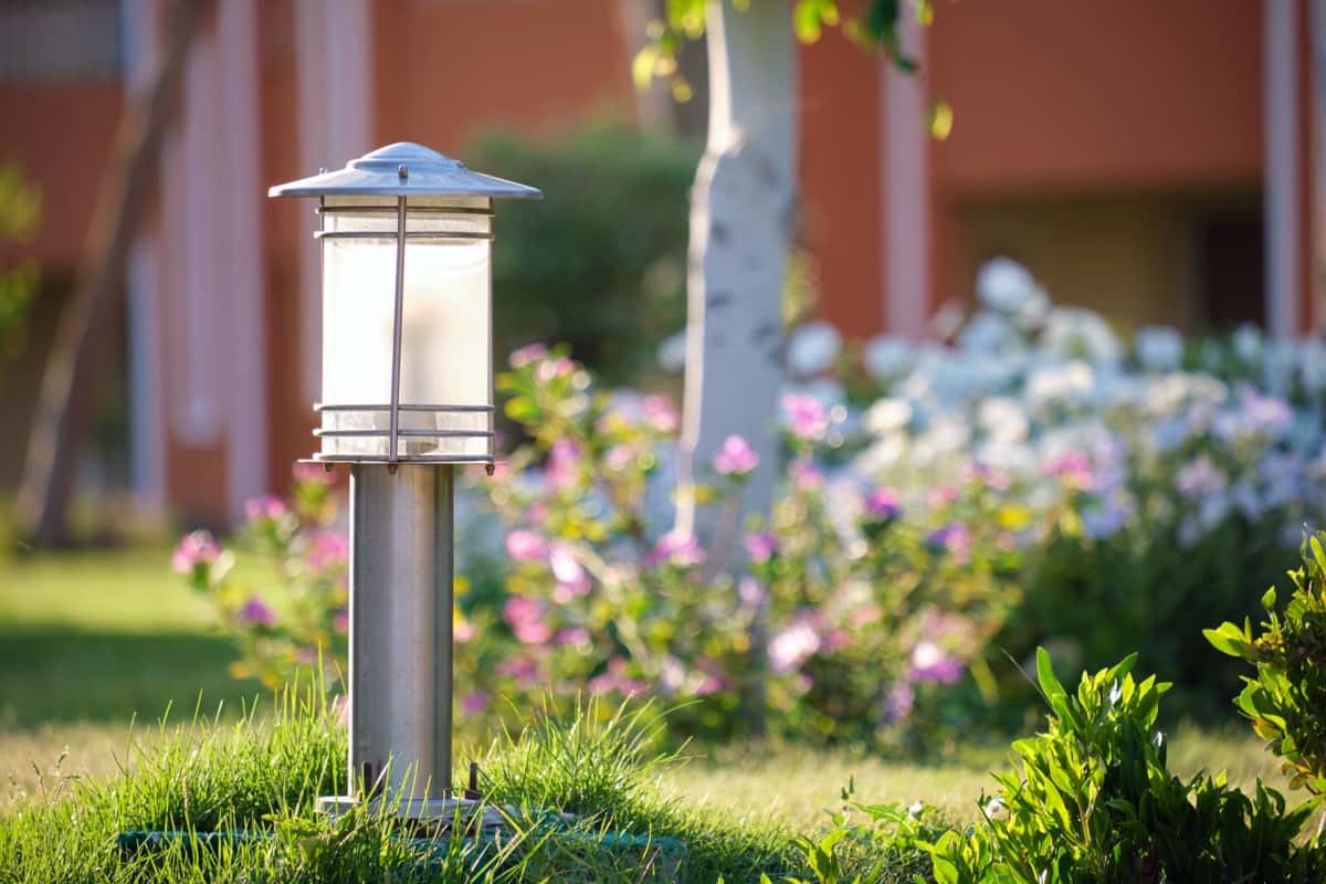 Outdoor lamp on yard lawn for garden lighting