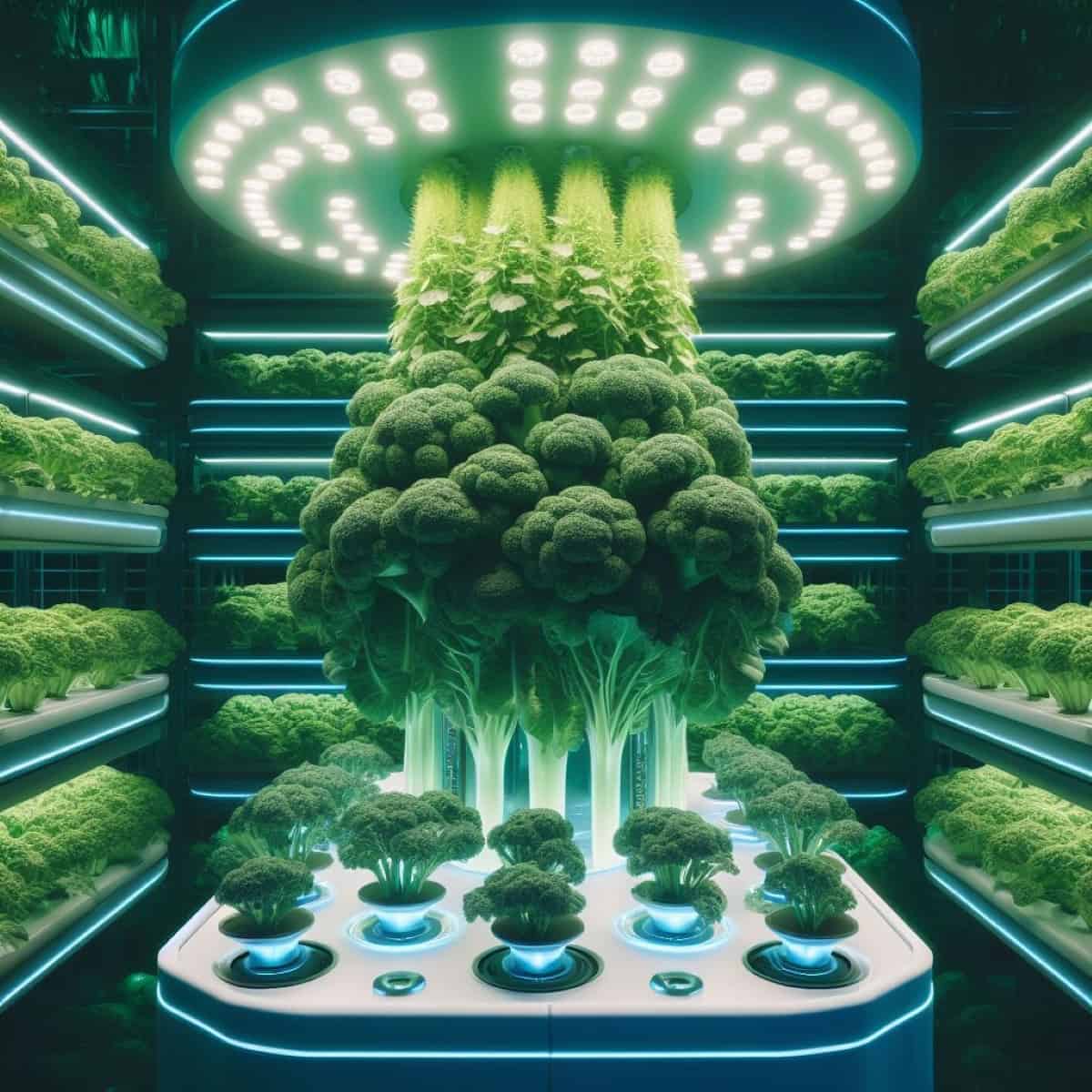 Broccoli Growing in Hydroponic Farm