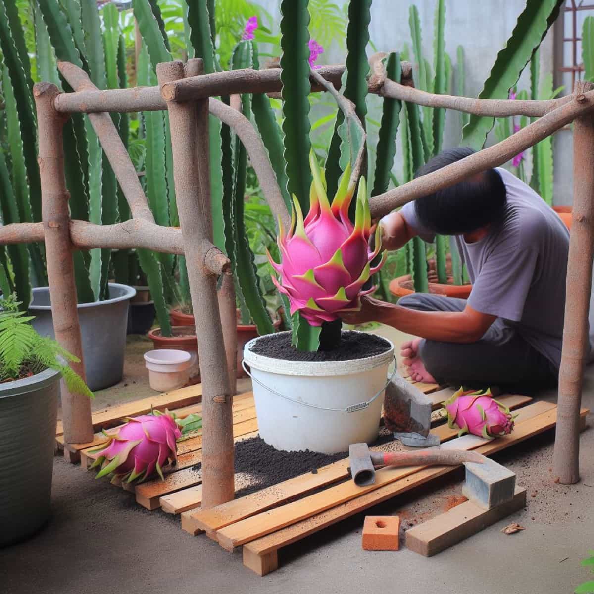 Concept of Builing a Trellis for Dragon Fruit 